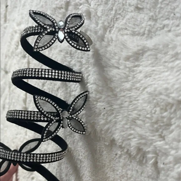 Black Rhinestone Wrap Heels - Picture 4 of 6